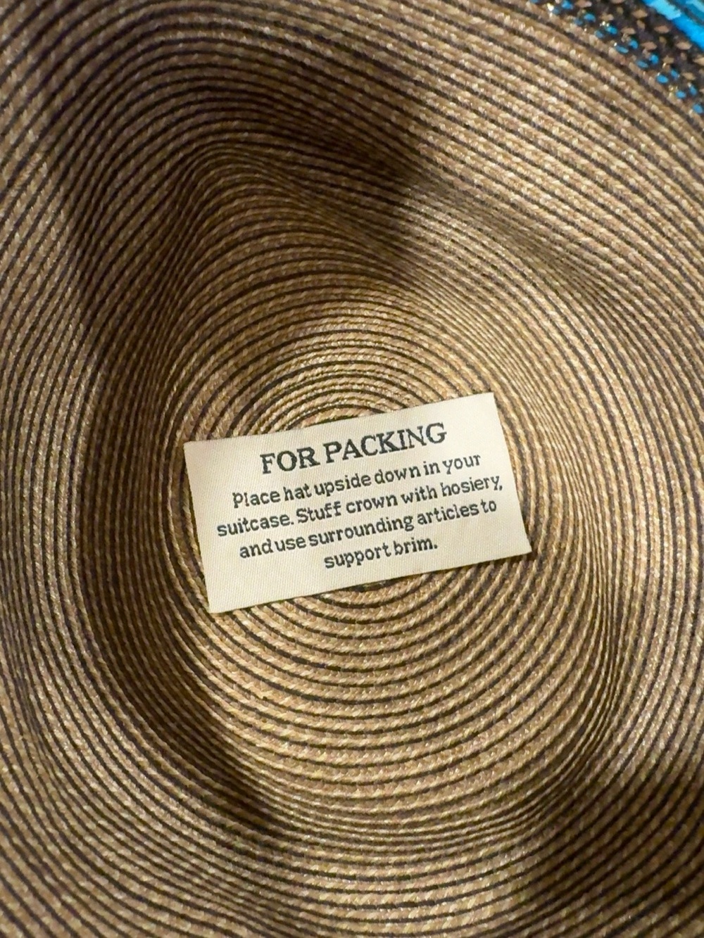Eric Javits New York Woven Fedora Hat Brown Turquoise Packable - Picture 7 of 10
